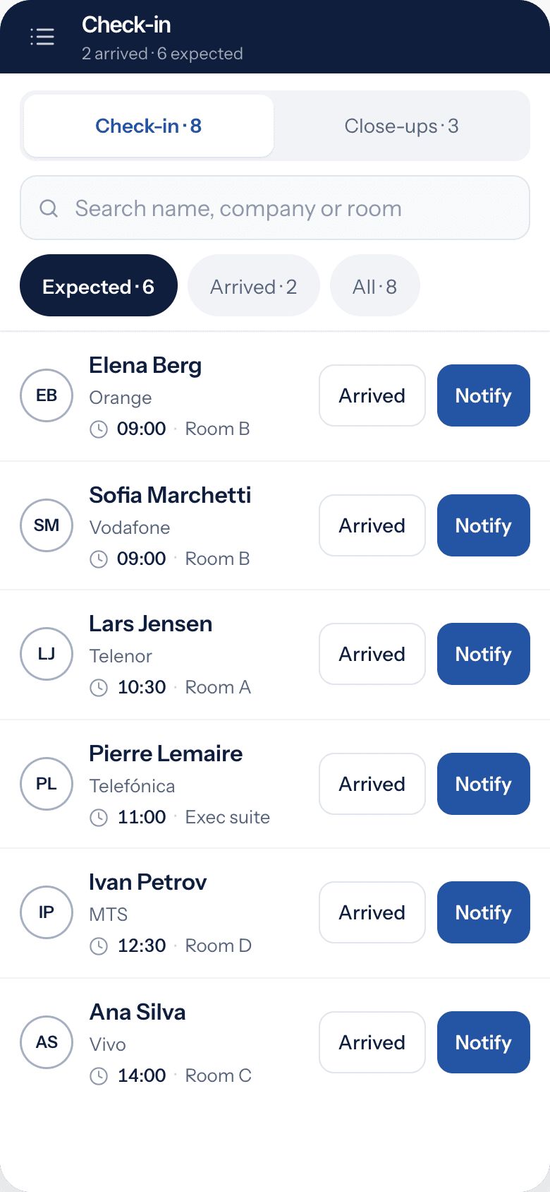Check-in on phone