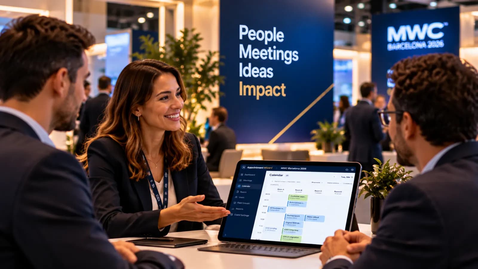 Account manager showing the meeting calendar to guests